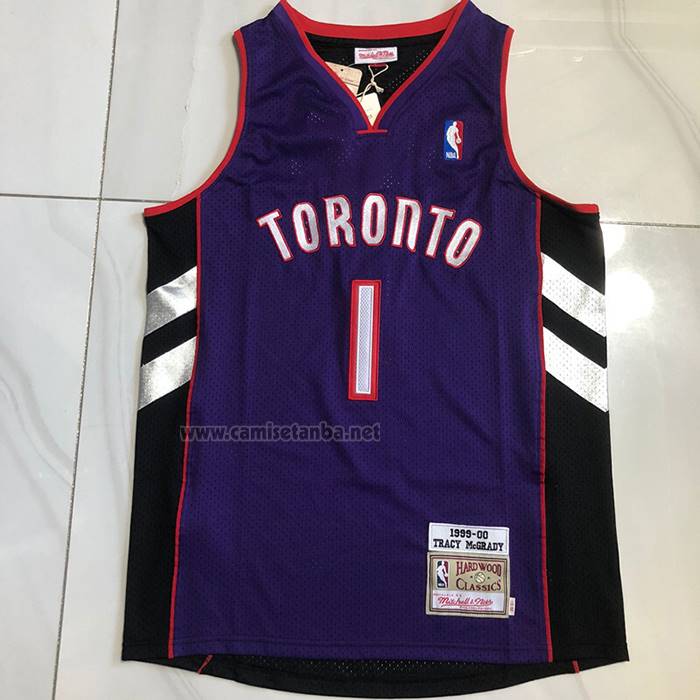 Camiseta Toronto Raptors Tracy McGrady NO 1 Mitchell & Ness 1999-00 Violeta